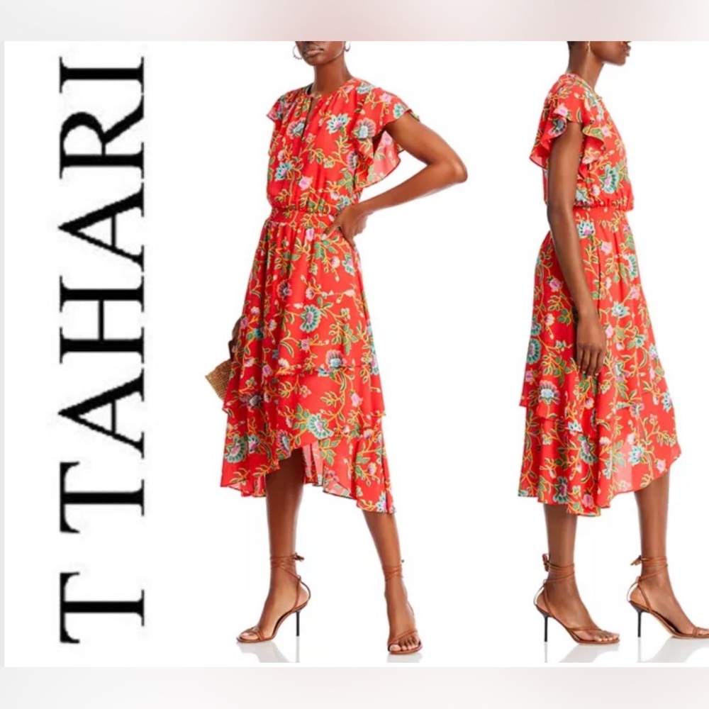 Floral Red Midi Dress size XS